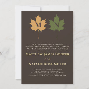 Invitation Monogramme Automnal Brun Foncé Rustique Olive Vert