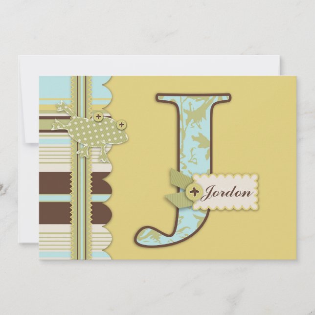 Invitation Monogramme avec Baby shower d'impression de grenou (Devant)