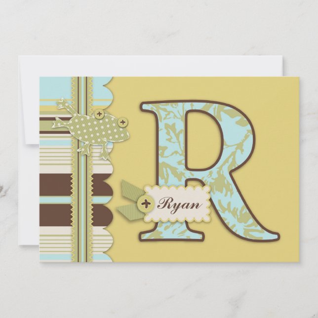Invitation Monogramme avec grenouille et Baby shower d'impres (Devant)