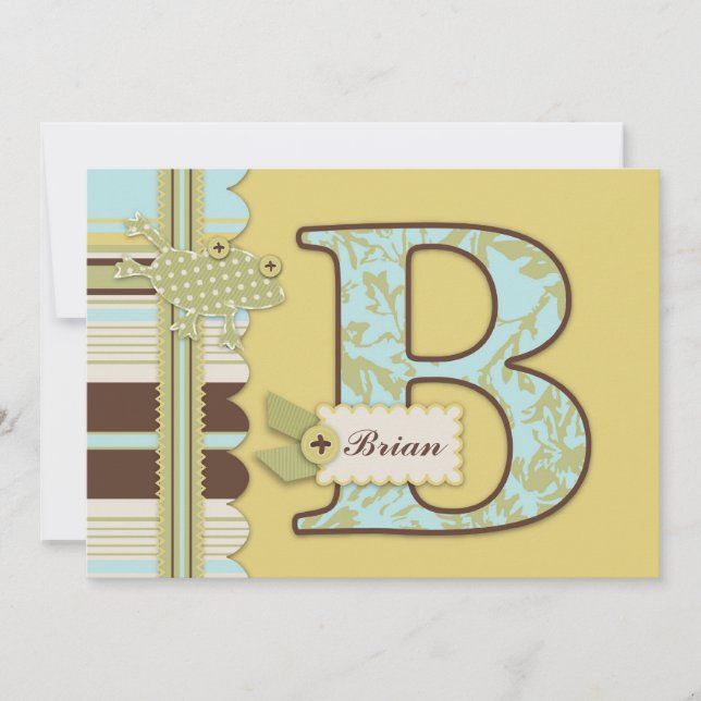 Invitation Monogramme avec grenouille et Baby shower d'impres (Devant)