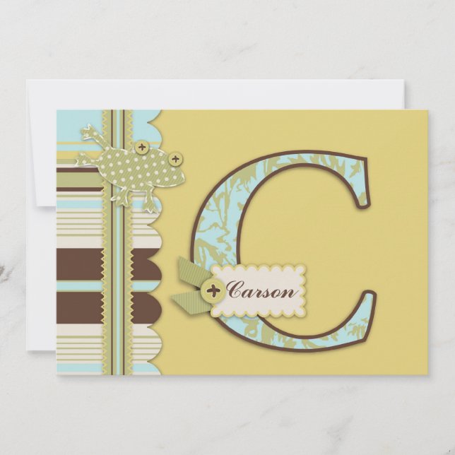 Invitation Monogramme avec grenouille et Baby shower d'impres (Devant)