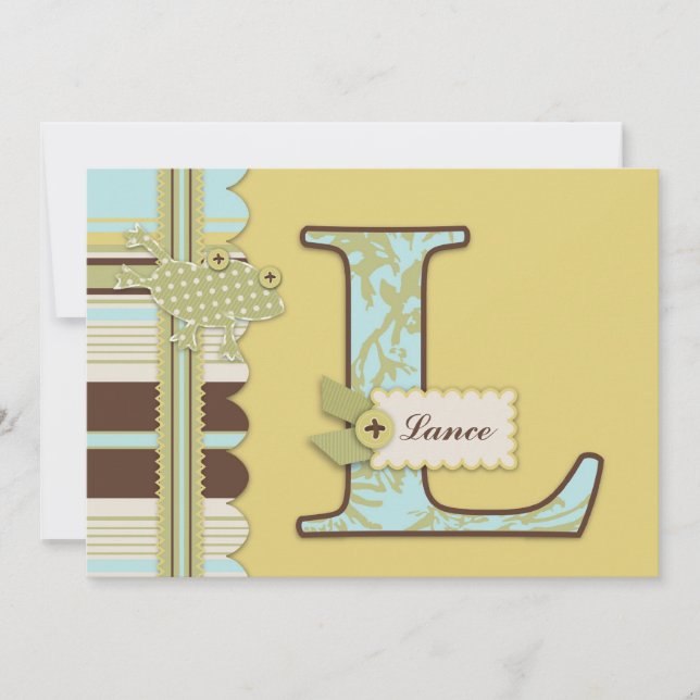 Invitation Monogramme avec grenouille et Baby shower d'impres (Devant)