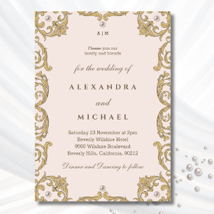 Invitation Monogramme Beige Orné Victorien Vintage Mariage