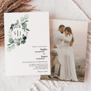 Invitation Monogramme blanc de verdure moderne de photo de ma