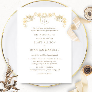Invitation Monogramme blanc et or Enchantant Mariage officiel