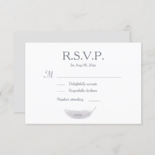 Invitation Monogramme Blanc Gris Angel Plumes Mariage RSVP