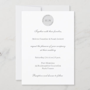 Invitation Monogramme blanc gris moderne minimaliste Mariage