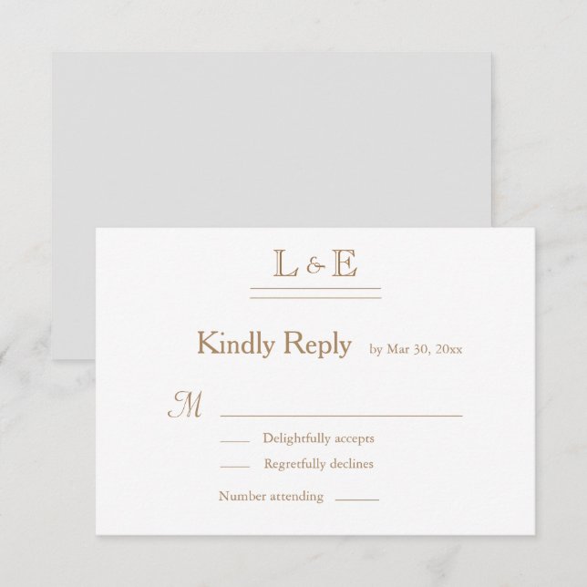 Invitation Monogramme Blanc Gris Or Ampersand Mariage RSVP (Devant / Derrière)