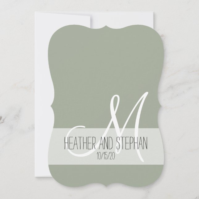 Invitation Monogramme blanc noir vert de couleur verte simple (Dos)