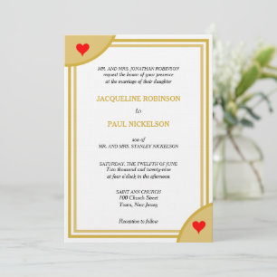 Invitation Monogramme blanc or Mariage géométrique Coeurs rou