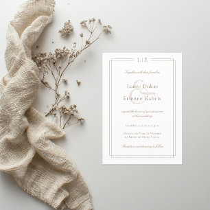 Invitation Monogramme blanc rose or Ampersand mariage moderne