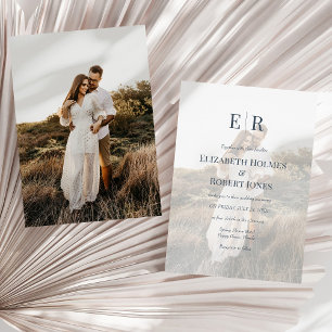 Invitation Monogramme bleu ardoise moderne Mariage photo pers