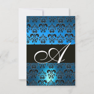INVITATION MONOGRAMME BLEU BLEU BLACÉ BLANC DAMASK