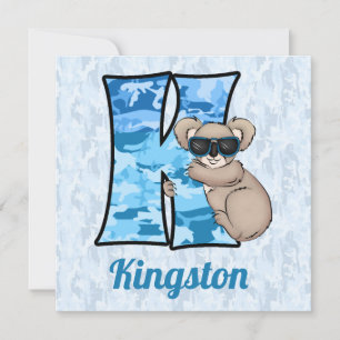 Invitation Monogramme bleu K Fête d'anniversaire de l'enfant