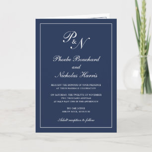 Invitation Monogramme bleu marine minimal élégant Mariage off