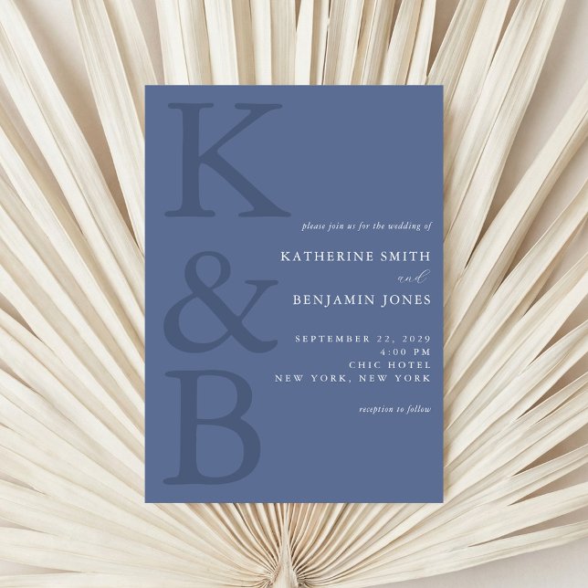 Invitation Monogramme bleu moderne Mariage minimaliste (Créateur téléchargé)