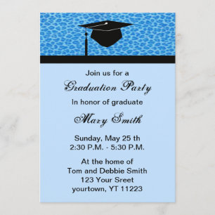 Invitation Monogramme Blue Leopard Graduation Party Invitatio