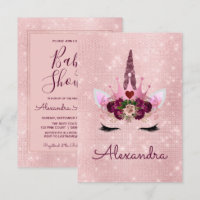 Monogramme Blush Pink Sparkle Unicorn Baby shower