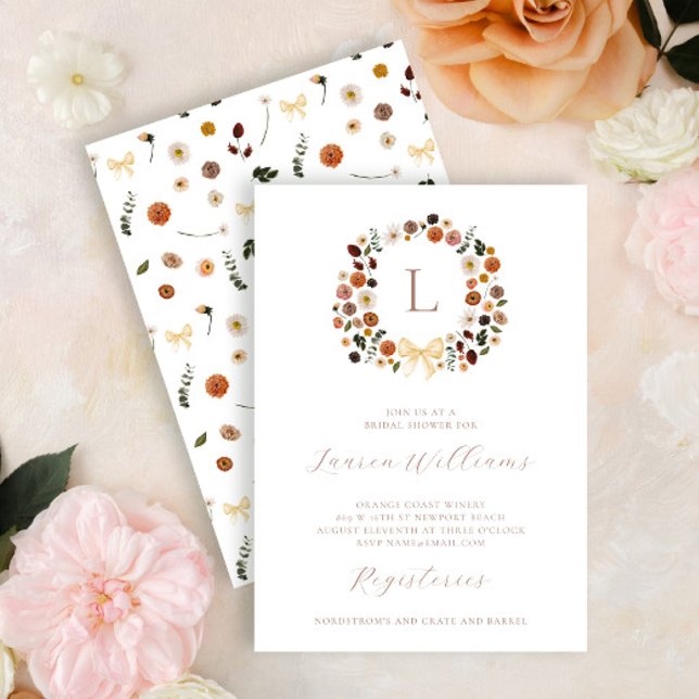 Invitation Monogramme bohème Élégante Fête des mariées floral (Créateur téléchargé)