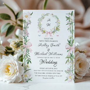 Invitation Monogramme bohème moderne Aquarelle Mariage floral