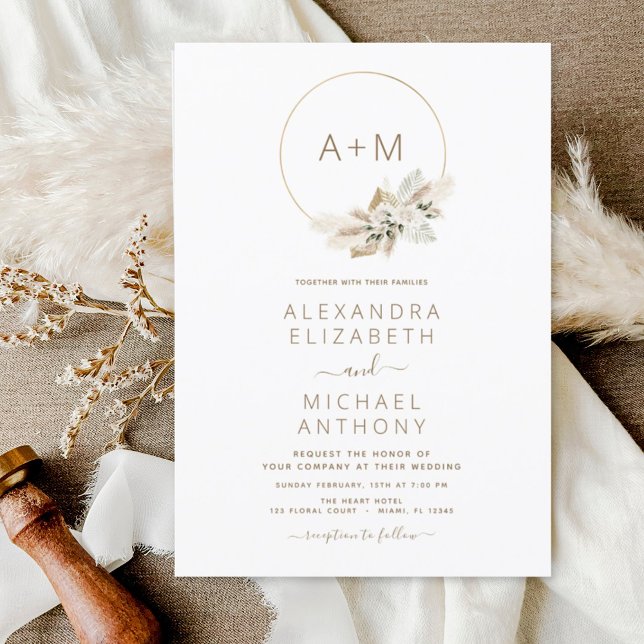 Invitation Monogramme Boho Tropical Pampas Grass Mariage Invi (Créateur téléchargé)