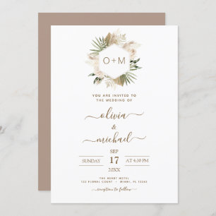 Invitation Monogramme Boho Tropical Pampas Grass Mariage Invi