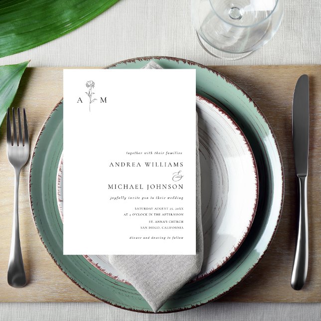 Invitation Monogramme botanique Ampersand Mariage blanc clair (Créateur téléchargé)