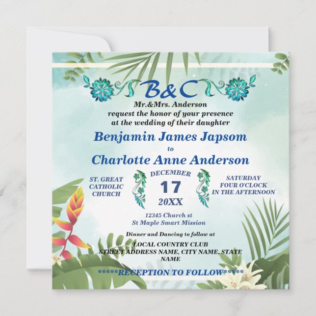 Invitation Monogramme botanique rustique Mariage Customisé (Devant)