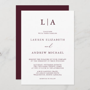 Invitation Monogramme Bourgogne Simple minimaliste Mariage
