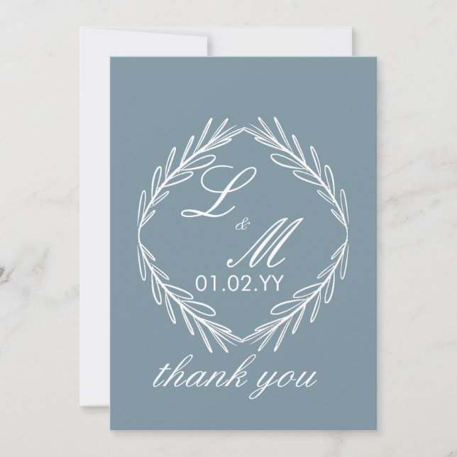 Invitation Monogramme Branche de script Dusty Mariage bleu Me (Devant)