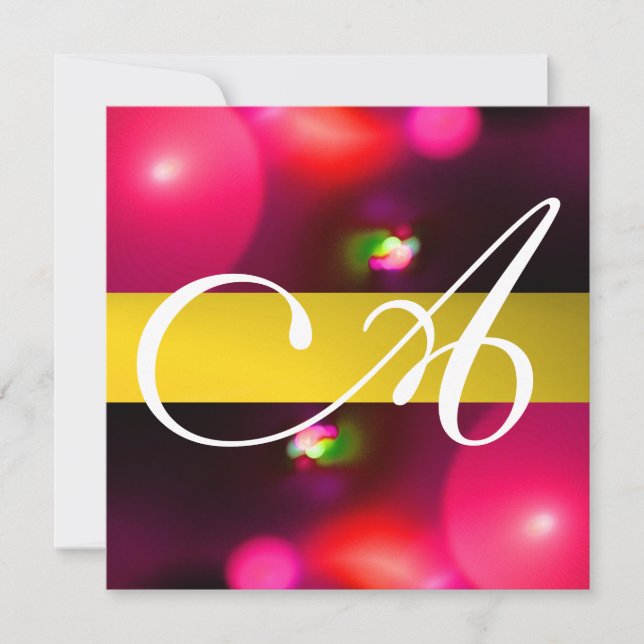 Invitation MONOGRAMME BULLE QUANTIQUE rouge jaune (Devant)
