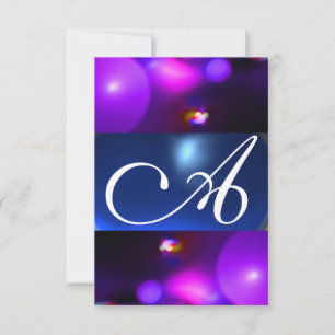 Invitation MONOGRAMME BULLE QUANTIQUE  violet bleu rsvp