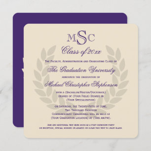 Invitation Monogramme Carré Classic Purple College Graduation