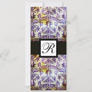 Invitation MONOGRAMME CARRÉ EN DAMAS ANCIEN, violet, noir, bl