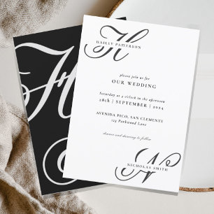 Invitation Monogramme chic moderne Mariage noir et blanc
