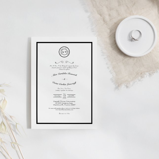 Invitation Monogramme classique de Mariage noir blanc (Créateur téléchargé)