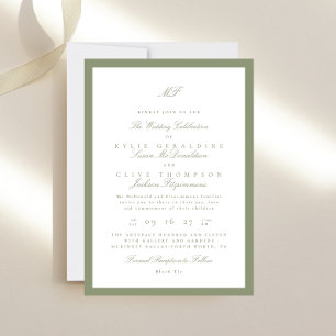 Invitation Monogramme classique encadré officiel Mariage vert