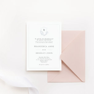 Invitation Monogramme classique Jasmine Crest Ardoise Bleu Ma