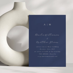 Invitation Monogramme classique Mariage de script bleu marine
