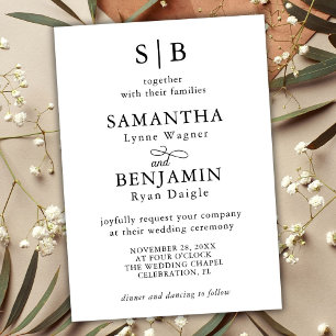 Invitation Monogramme classique Mariage élégant initial