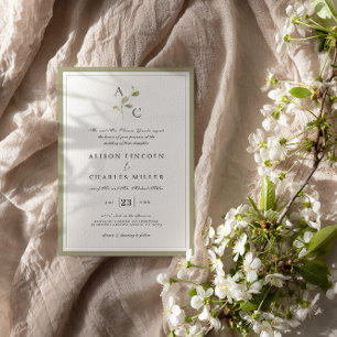 Invitation Monogramme classique Mariage vert Sage
