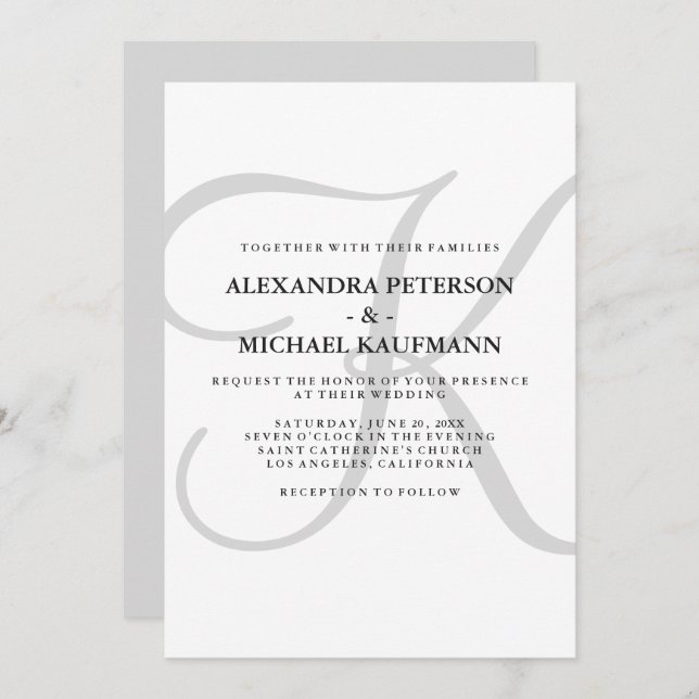 Invitation Monogramme classique moderne vertical en Mariage g (Devant / Derrière)