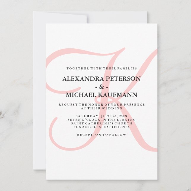 Invitation Monogramme classique moderne vertical en Mariage r (Devant)