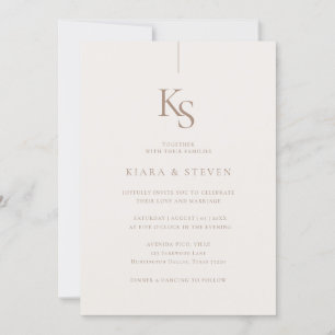Invitation Monogramme classique simple   Mariage beige de Boh
