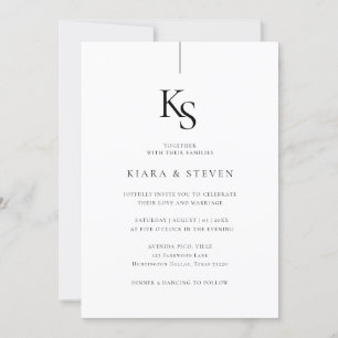 Invitation Monogramme classique simple   Mariage noir et blan