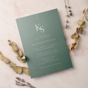 Invitation Monogramme classique simple Mariage vert citron