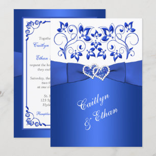 Invitation Monogramme Cobalt Bleu, Blanc Floral Mariage Invit