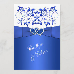Invitation Monogramme Cobalt Blue, White Floral Wedding Invit