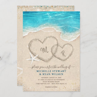 Invitation Monogramme Coeurs dans le mariage de la plage de s