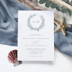 Invitation Monogramme côtier Dusty Blue Beach Mariage